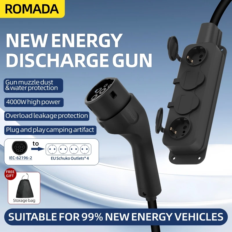 Ac Outdoor Power - Tragbares 16A 4KW V2L-Kabel Elektroauto-Seitenauslassstecker EV-Ladegerät