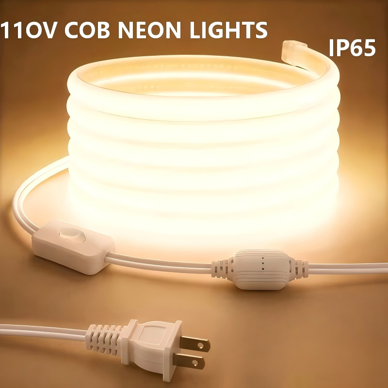 Outdoor Power Strip Weatherproof - Hochlumen-COB-LED-Streifen mit US-Standardstecker 110V, Hochdichte COB-Neon-LED-Streifen,